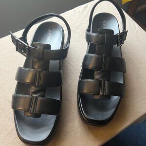Vionic Delano Platform Wedge Sandals – Black Leather, Size 12 (New in Box)